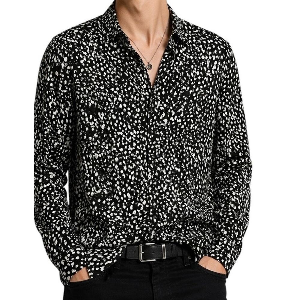 The Kooples Vestiaire Black White Abstract Button Shirt XL NWT
